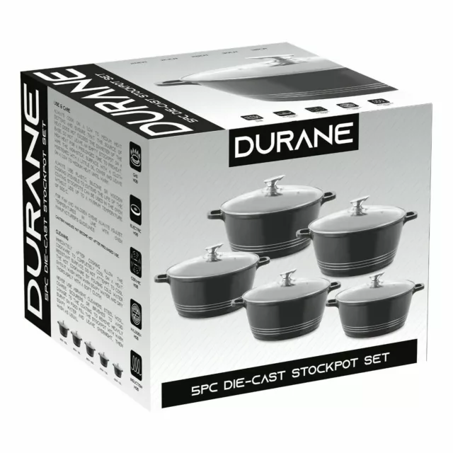 5x Non Stick Die Cast Induction Casserole Stockpot Cooking Pan Pot Cookware Set.