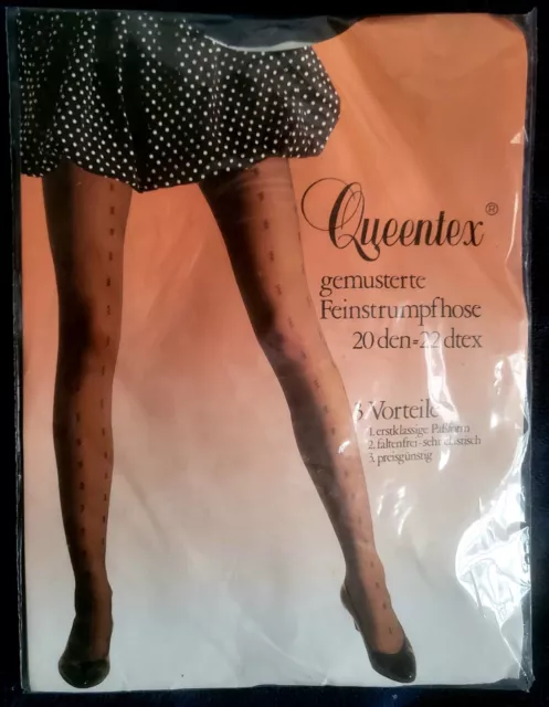 Vintage 1980er Feinstrumpfhose Queentex 20 DEN, gemustert, Gr.40-44, Mattweiß