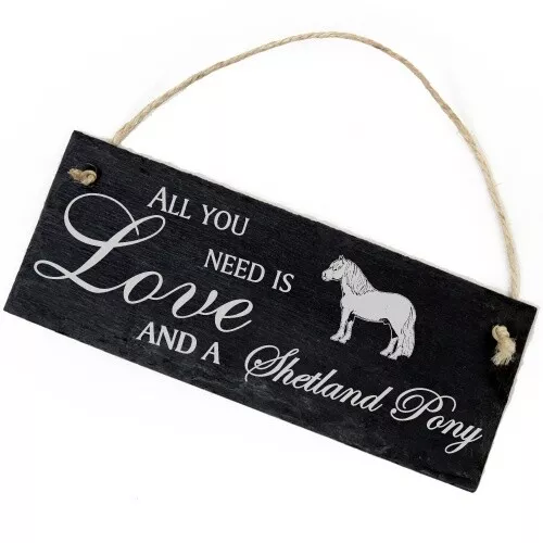 Schiefertafel Deko Shetlandpony Pferd Schild 22 x 8 cm All you need is Love and