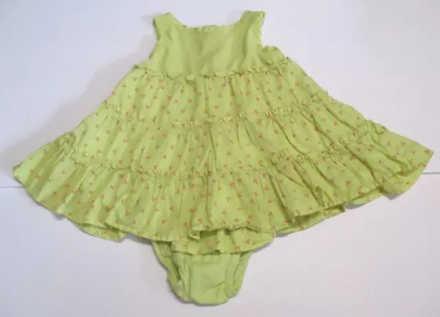 Infant Girls Baby Gap Lime Green & Pink Cherries Tier Dress Set Size 3-6 Months