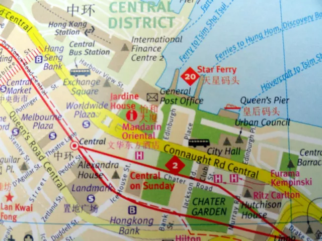 NEW~MAP OF HONG KONG & KOWLOON~Periplus,w/Details of CommercDist,PearlRiverDelta 3