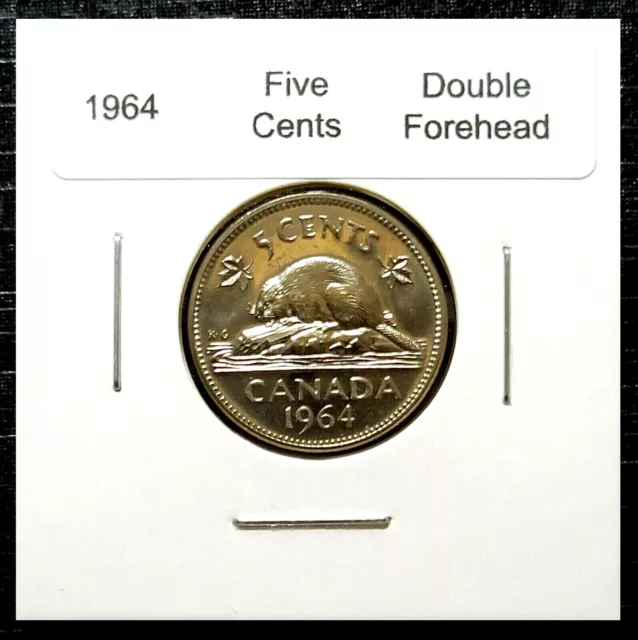 Canada 1964 Five Cents Double Forehead Variety BU UNC Nickel!!