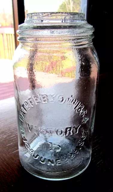 1860s RB#2891 CIVIL WAR Era QUART Aqua VICTORY 1 fruit jar bottle NO LID OR BAND