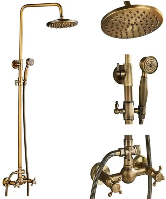 Antique Brass Bathroom Shower Faucet System Set 8" Rainfall Shower Head Handheld