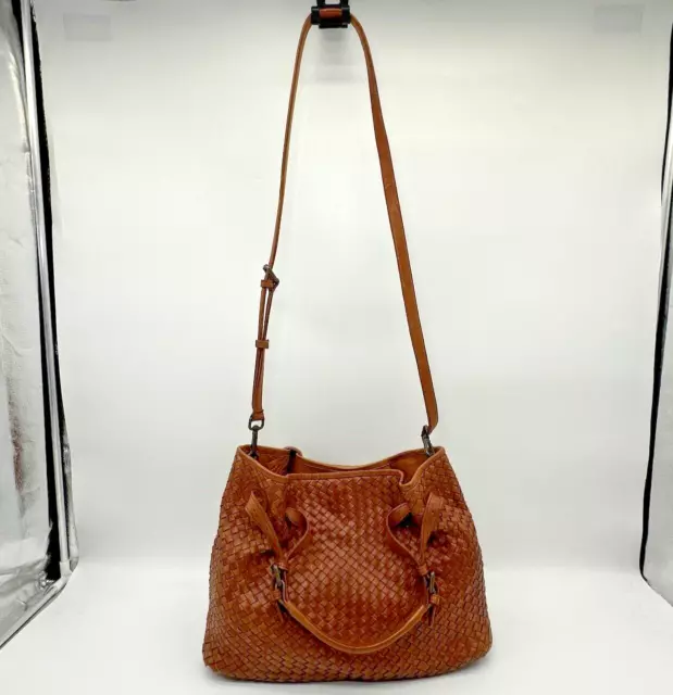 Valentina Italy Handbag Brown Weave Woven Soft Leather 2-Way Wear Hobo Large Bag