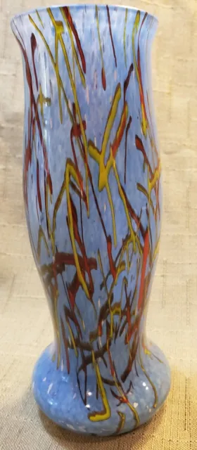 Vintage Unsigned Rare Peloton Glass Vase Splatter Glass Bohemian Czechoslovakian