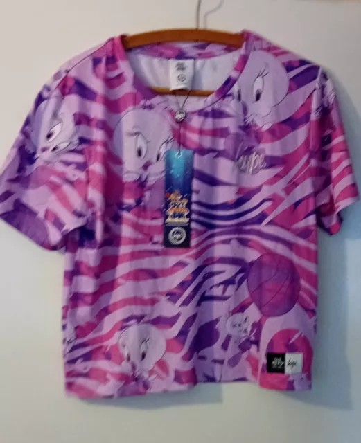 T-shirt tagliata Space Jam Wave Glitch Tweety torta età 16 colore rosa