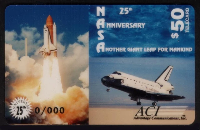 $50. NASA 25th Anniversary Space Shuttle Liftoff & Landing 0 SPECIMEN Phone Card