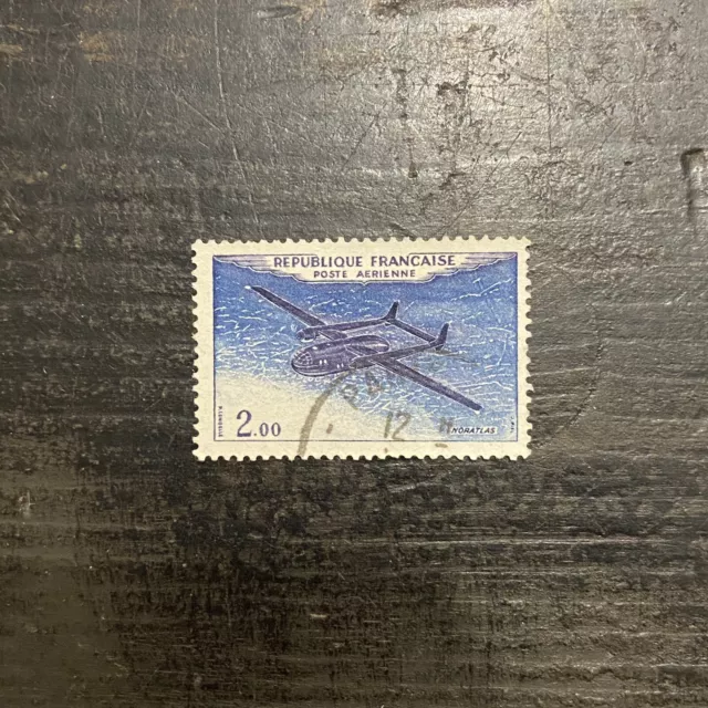 Timbre Poste Aérienne PA38c  - Variété Maury bleu uni - Noratlas - 1960