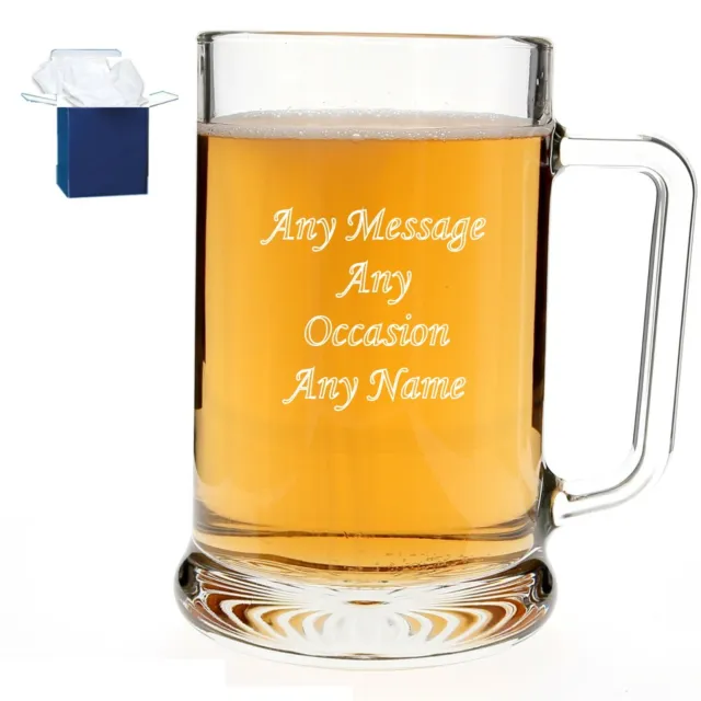 Personalised Engraved Pin Beer Glass Tankard Birthday Retirement Gift boxed