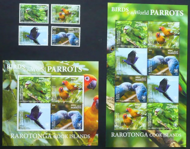 Rarotonga 2020 Mi. 144-47, 148-51 KB, Bl. 8 ** MNH Papageien Parrots Vögel Birds