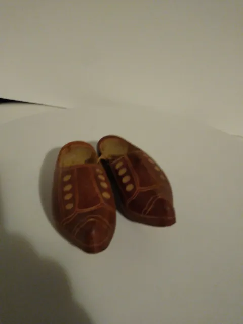 Vintage Hand-Carved Wooden Mini  Shoes Clogs,