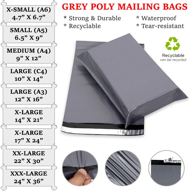 Shipping Bags For Clothes Grey Postage Postal Mailing Parcel Bags - Strong Self Seal Poly Plastic 6 In X 6 In Envelope Bags & Poly Mailers - Foto 4