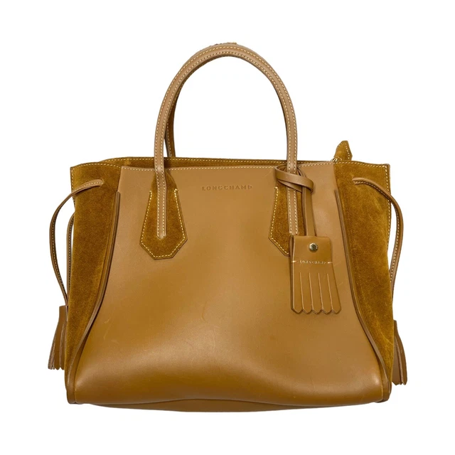 Longchamp Penelope Fantaisie Small Tote Tan Brown Suede Panels