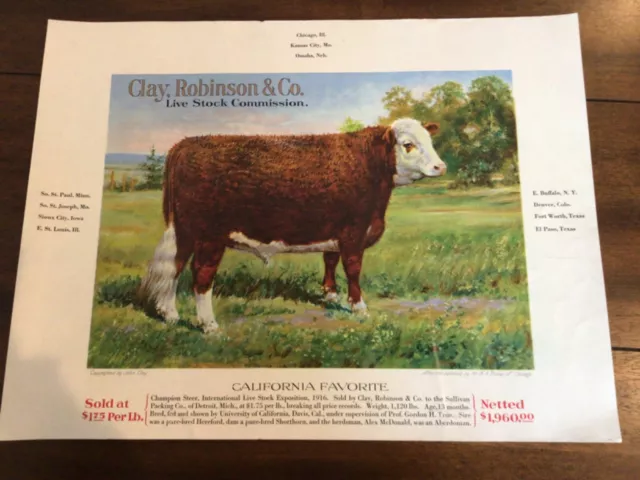 1916 Original Clay, Robinson & Co. Live Stock Commission Poster 12x16, Throop