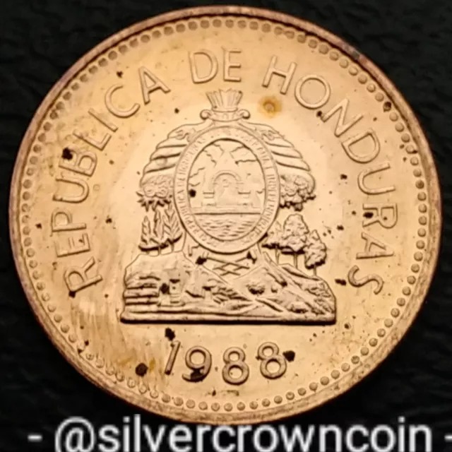 Honduras 1 Un Centavo de Lempira 1988 With Clouds. KM#77b. One Cent coin. 1 Year 2