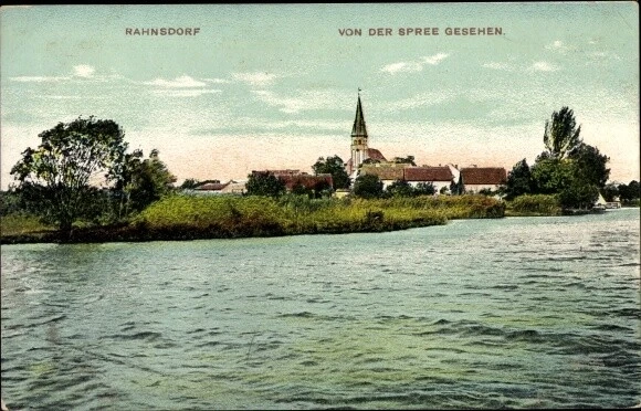 Ak Berlin Köpenick Rahnsdorf, Blick auf den Ort von der Spree aus,... - 10613512