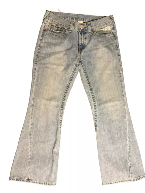 True Religion Joey Flare Jeans Men's 36x32 Blue Distressed Denim
