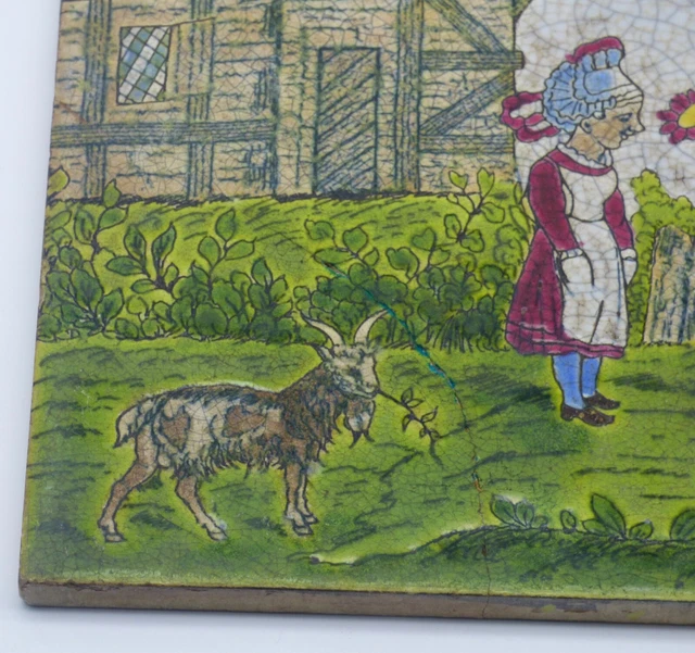  ° Relief Victorian FARMER goat  Emaux de GIEN Art Nouveau Tile Jugendstil Tegel 7