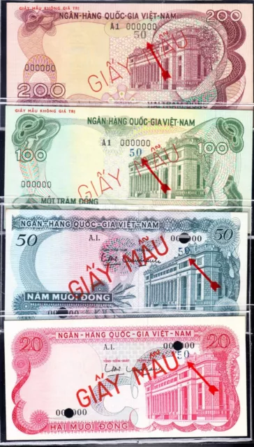 South Vietnam Specimen 20-50-20-200dong 1970 , lot 50 , 4PCS , UNC