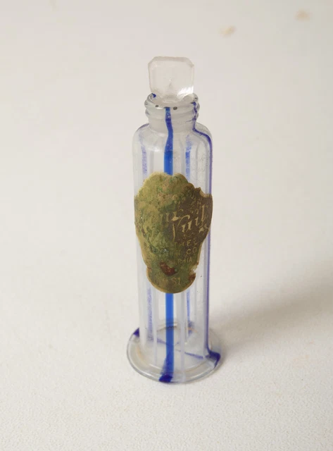 German Barber Bottle (R4A) Blue White Stripes Art Glass Dauber Partial Label