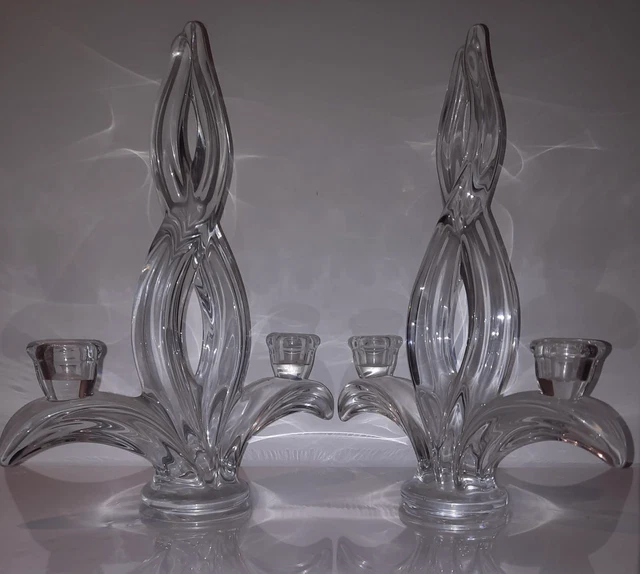 Paire De CHANDELIERS En Cristal Bougeoirs 3 BRANCHES ART DÉCO Vintage
