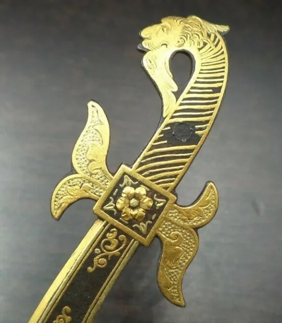 Antique 19th Century Art Nouveau European Silver, 14K Gold & Niello Sword Brooch