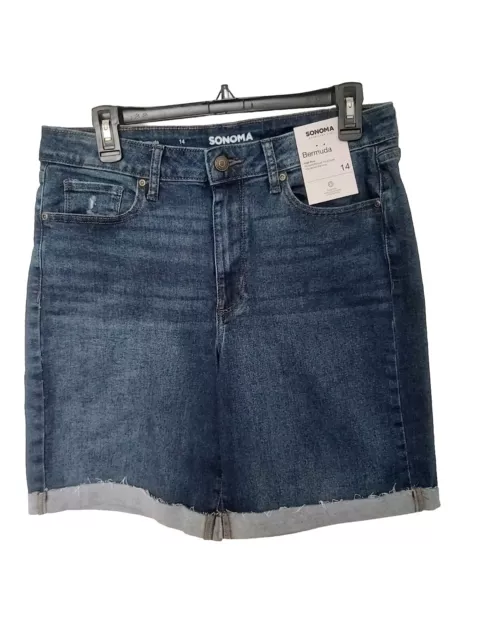 Women's Sonoma High Rise Bermuda Denim Shorts With Cuff Size: 14 MSRP $32
