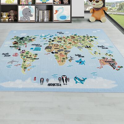 Mappa del Mondo con Animali Dimensione:140x200 cm in Verde Tappeto da Gioco per Le camere dei Bambini Tappeto per Bambini 
