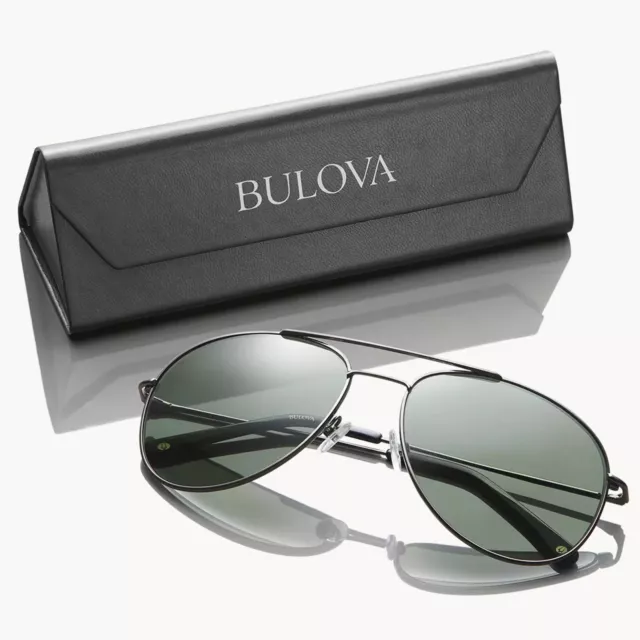 Bulova Mens Metal Aviator Sunglasses Graphite Authentic New With Case