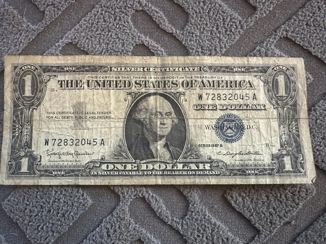 1957 One Dollar Blue Seal Series B Note Silver Certificate Old US Bill $1 Money