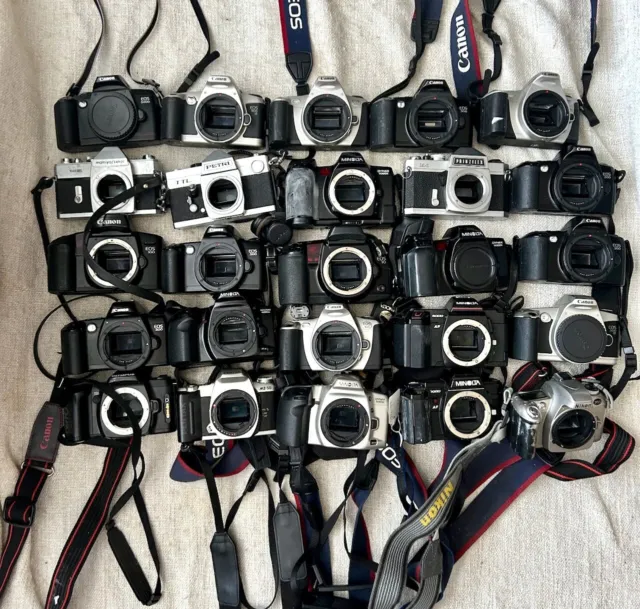 JOB LOT of vintage Mixed 35mm film SLR camera bodies PARTS REPAIR Canon etc