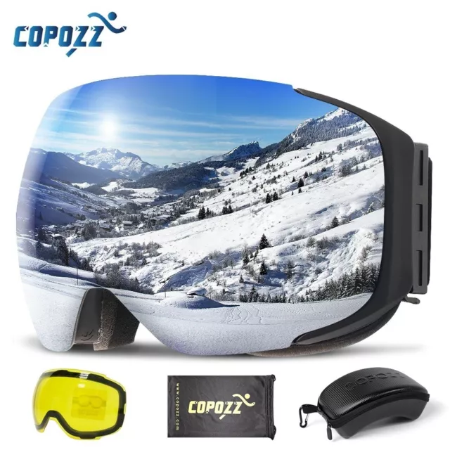 Gafas de esquí magnéticas COPOZZ con juego de lentes 2s y estuche de cambio rápido antiniebla UV400