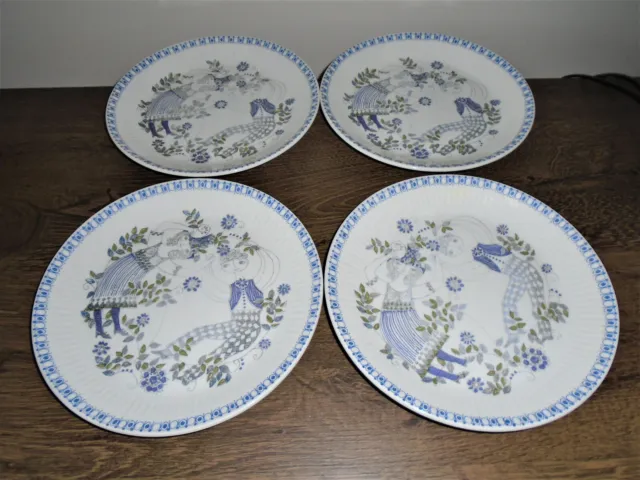 Norway Figgjo Lotte Salad Plates Set of 4 Vintage 1970s Hand Painted Silk Screen