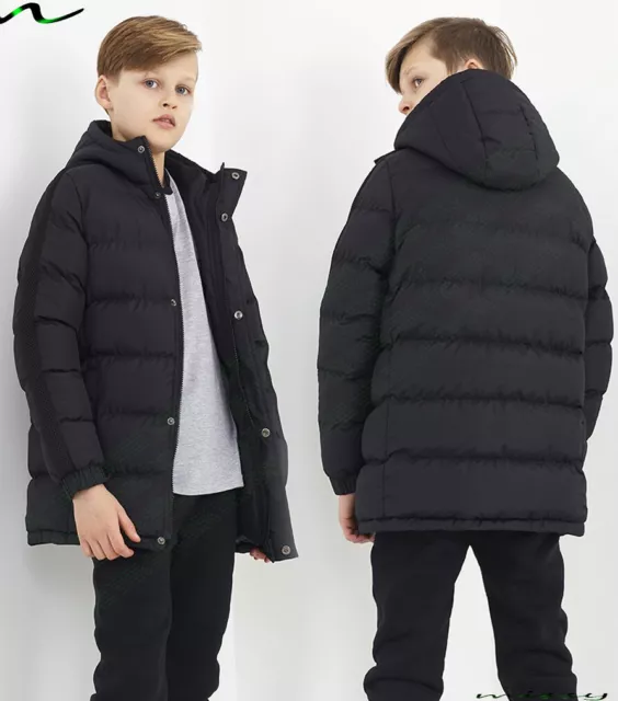 New Boys Coats Kids Back To School Hooded Parka Jacket Winter Warm Coat Size 7To