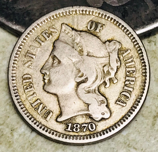 1870 Three Cent Nickel Piece 3C Ungraded Detail Early US Type Coin CC18186
