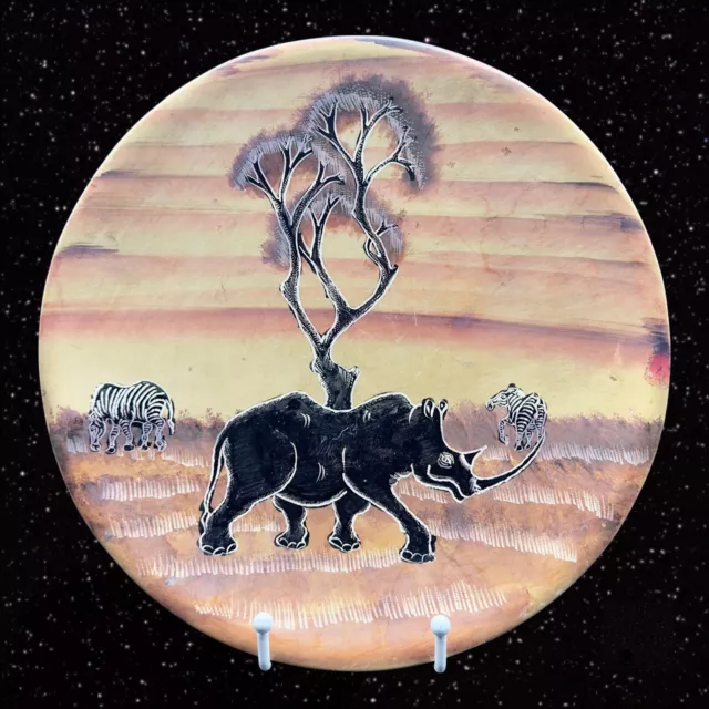 South Africa Large Plate Dish Made Of Soapstone Animal Rhinoceros 10”Wide