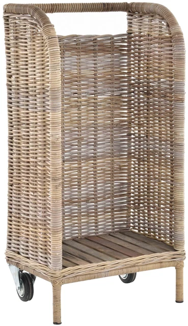 Krines Home Rattan Wagen Mit Stoff-Inlett - Rollwagen Für Spielzeug & Kaminholz (Mehrfarbig)