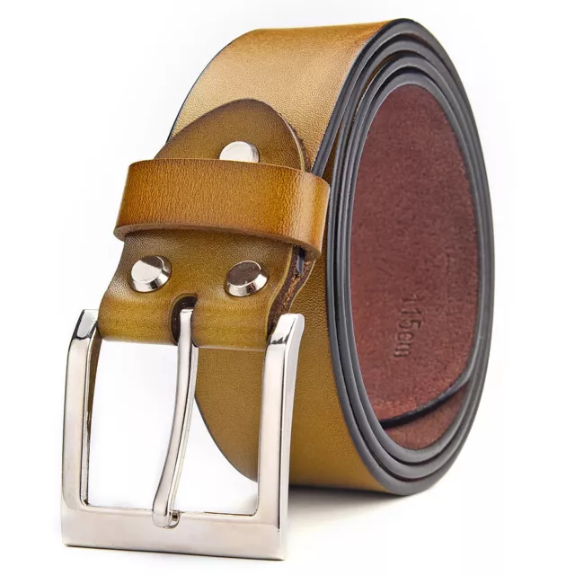 Mens Genuine Leather Belt Casual Belts Pin Buckle Trouser Jeans with Gift Bag