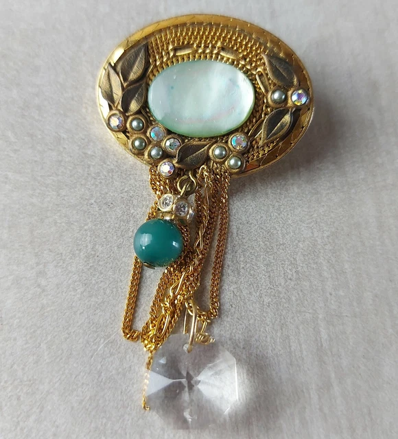Broche pendentif ancien en or jaune et or gris (750 millièmes) à décor