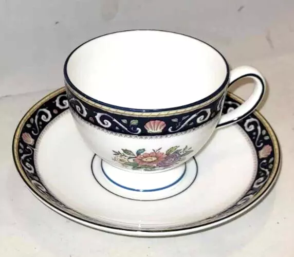Wedgwood Runnymede Dark Blue Tea Cup & saucer bone china England
