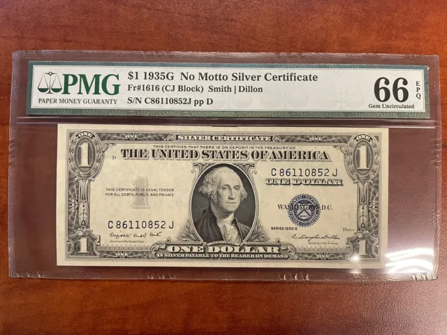 1935G $1 Silver Certificate, Fr# 1616 No Motto, PMG 66 EPQ