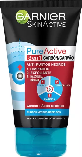 Garnier Skinactive - Nettoyant 3 En 1 Charbon Anti-Points Noirs Incrustés Pureac