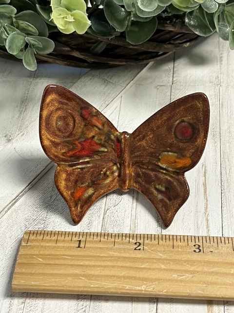 Rare 70's estate sale find Ceramic macrame brown butterfly vintage bead #3256H