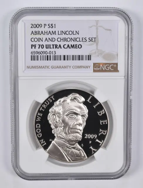 PF70 2009-P Abraham Lincoln Coin & Chronicles Set Silver Dollar NGC Brown Label