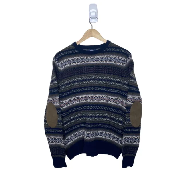 GANT FAIR ISLE Lambswool Jumper Elbow Patches Pattered Sweater Medium £ ...