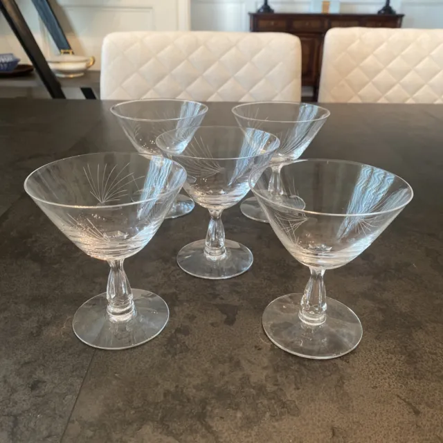 Vintage Fostoria Crystal Pine Champagne/Tall Sherbert Glasses - Set of 5