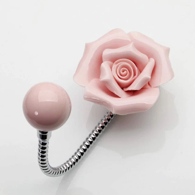 Beautiful 3D Flower Ceramic Wall Coat Hook, Chrome Decorative Robe Hook, Scarf