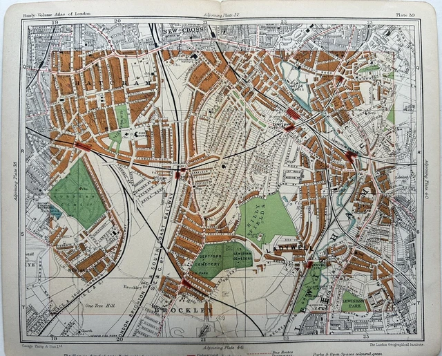 Hatcham 1907 LEWISHAM BROCKLEY New Cross Hatcham Antique London Street Plan £24 ...