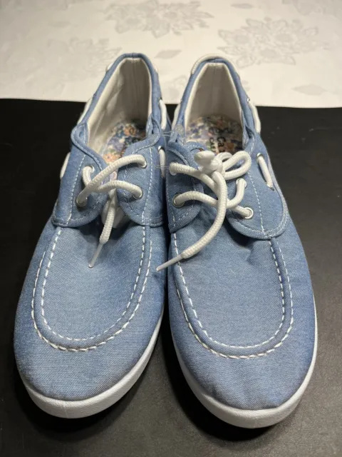 New Canvas Casual Light Denim Blue Sneaker Boat Shoe Women’s Sz 10